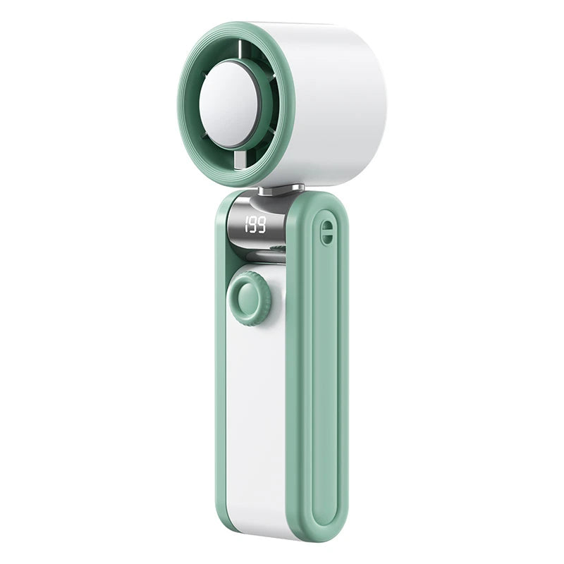 Mini Foldable Ice Cooling Turbo Fan 199 Speeds Triple Fold Design Long Battery Life Strong Wind Power Ice Cure For Outdoor Home Peaceful Pleasures Health and Wellness White-green