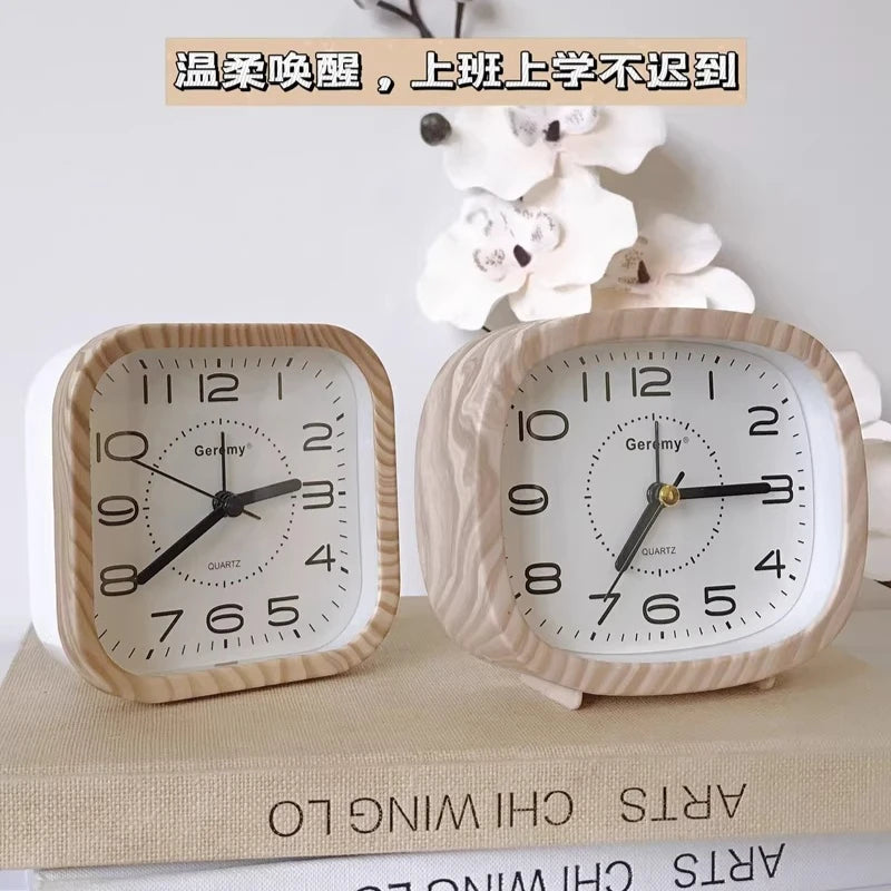 Simple retro imitation wood grain alarm clock - home desktop square clock ornament - student large digit bedside clock Peaceful Pleasures Health and Wellness