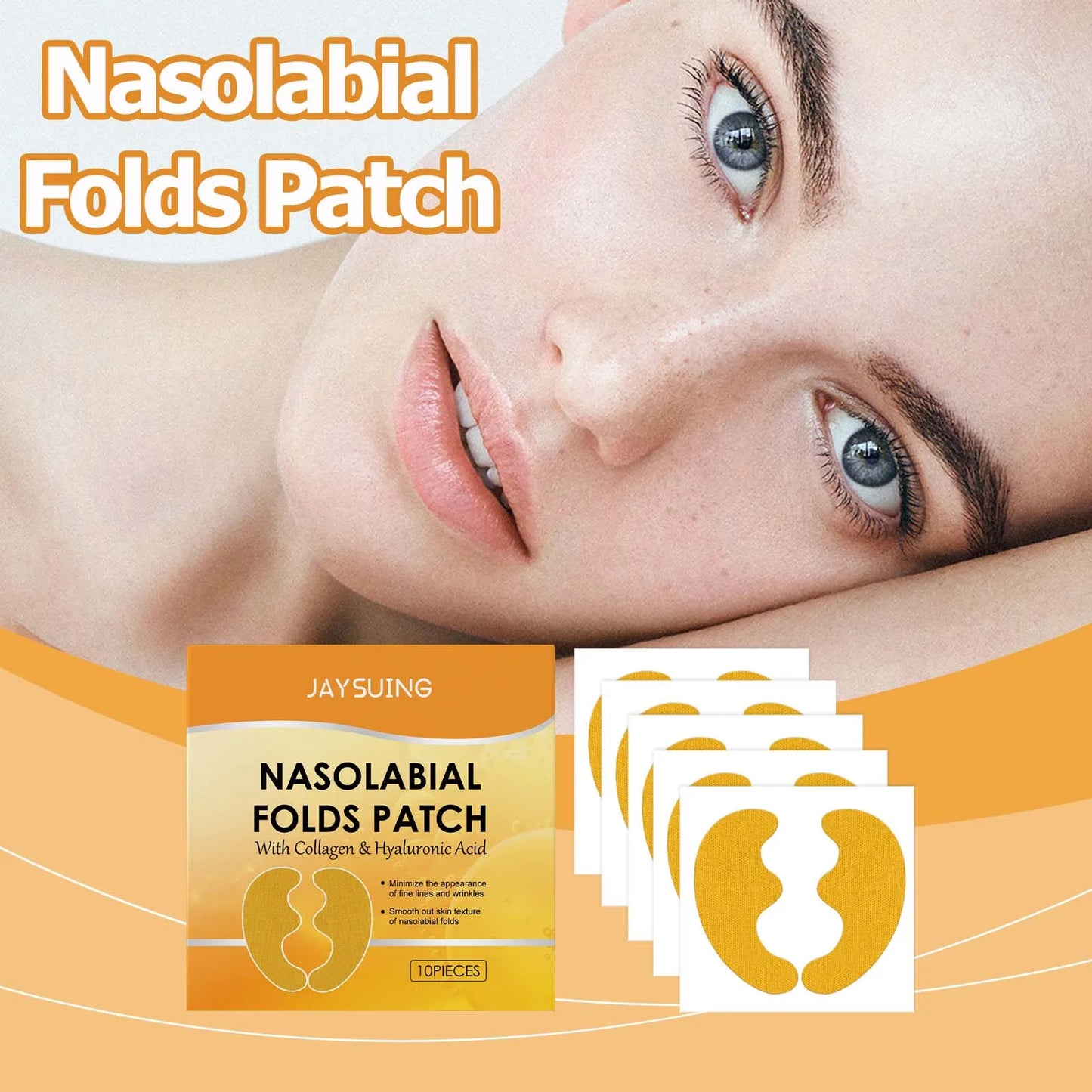 Nasolabial Fold Patches – Collagen & Hyaluronic Acid, 10 Pack