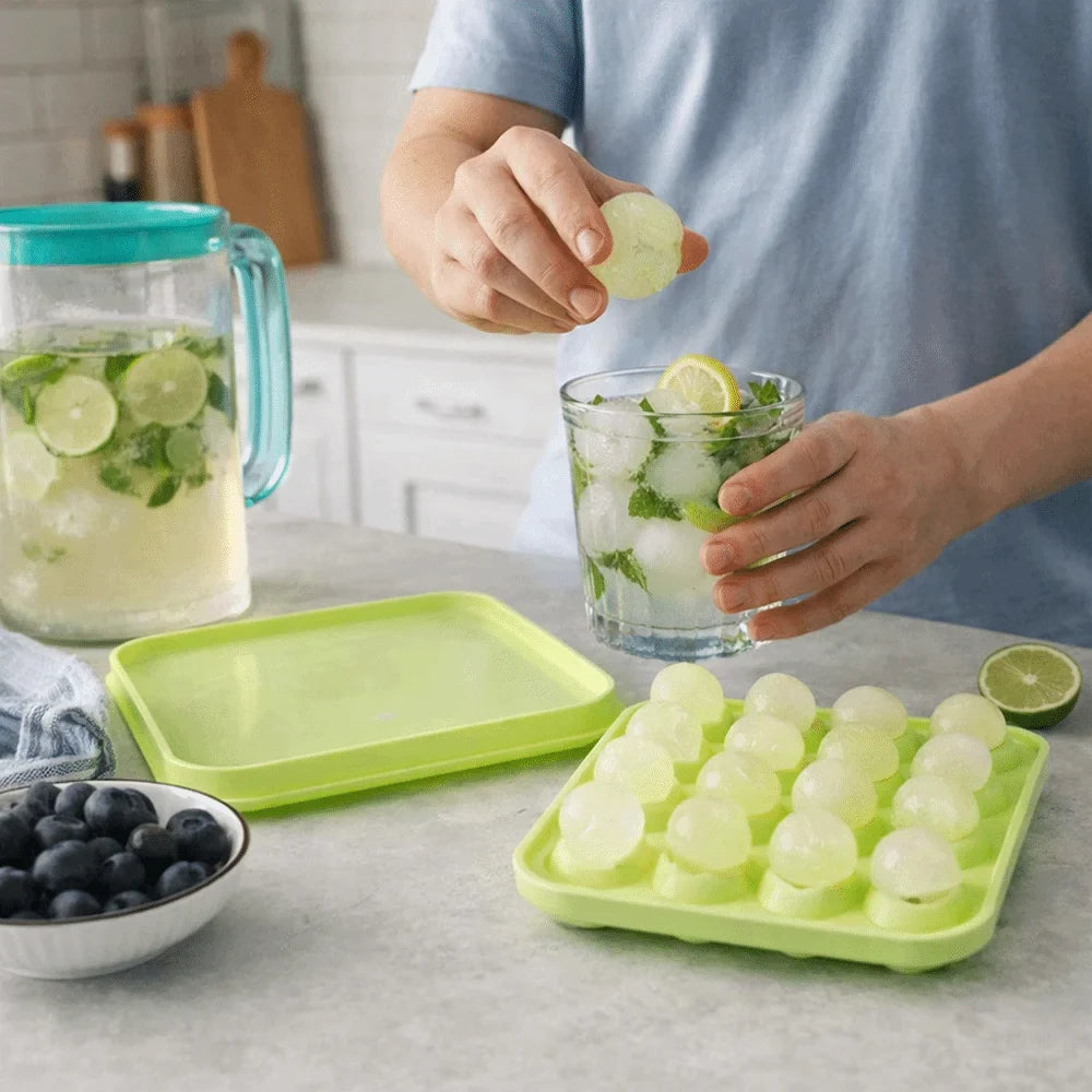 16-Cavity Food-Grade Ice Cube Ball Mold with Lid | Non-Stick