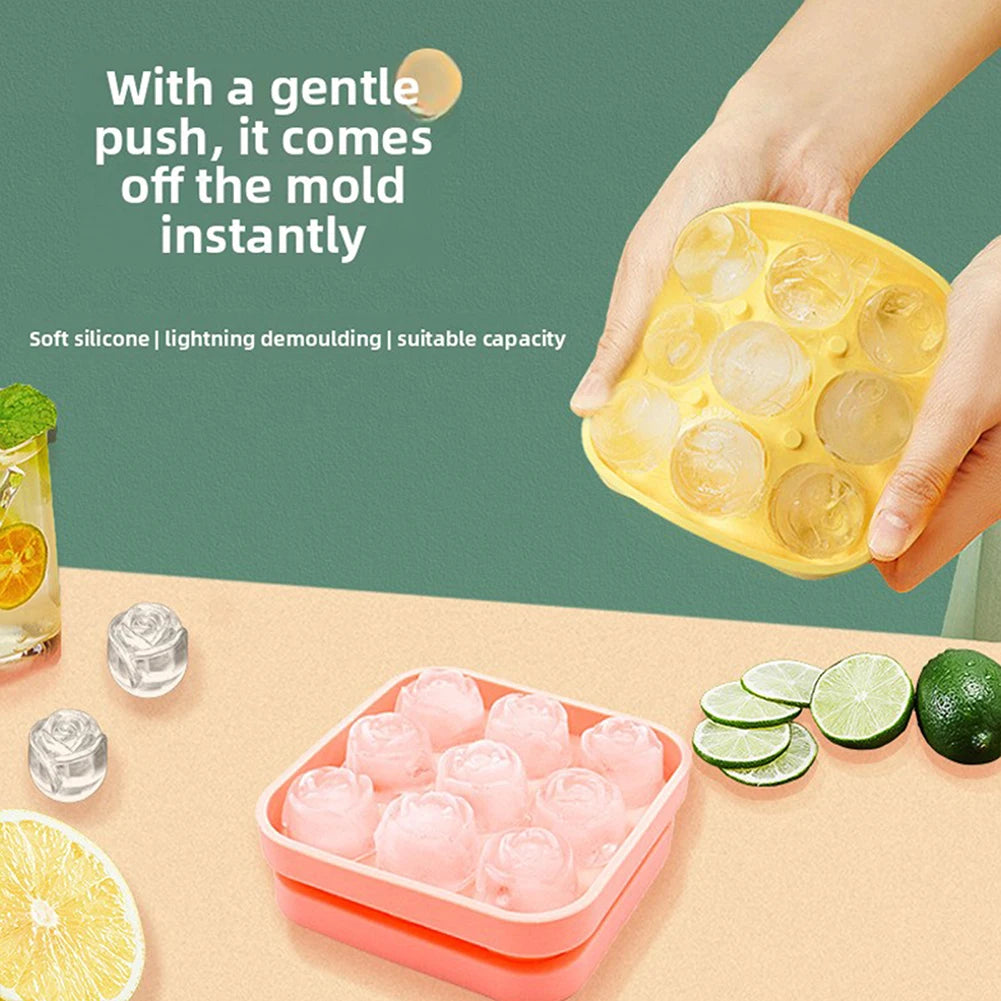 Ice Cubes Mold,Reusable Rose Design Ice Tray, 9-Pane Ice Cube Mold, Whiskey Cold Drink Ice Tray, Easy Release Ice Tray Mold Peaceful Pleasures Health and Wellness