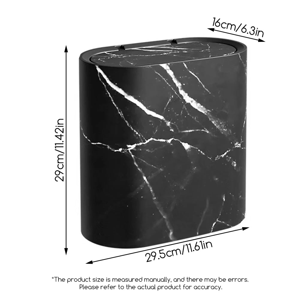 Bathroom Small Trash Can Marble Pattern Slim Large Capacity Garbage Bin Spillproof Narrow Wastebasket With Lid For Home Kitchen Peaceful Pleasures Health and Wellness