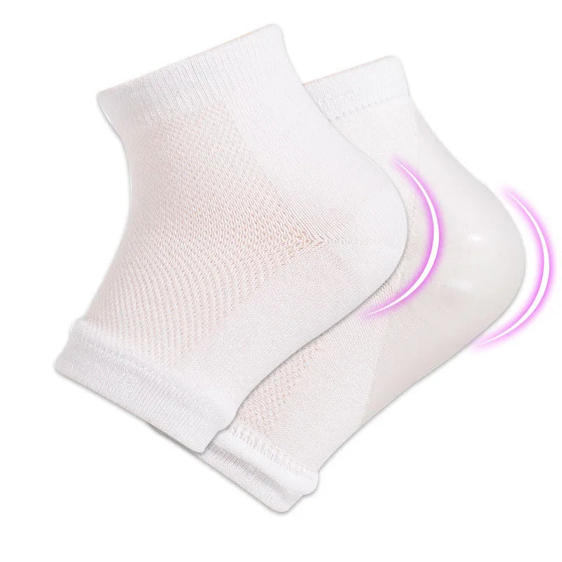 Moisturizing heel socks 1 pairs of gel lined toe less hydrotherapy socks can heal and treat dry and cracked heels during sleep Peaceful Pleasures Health and Wellness white