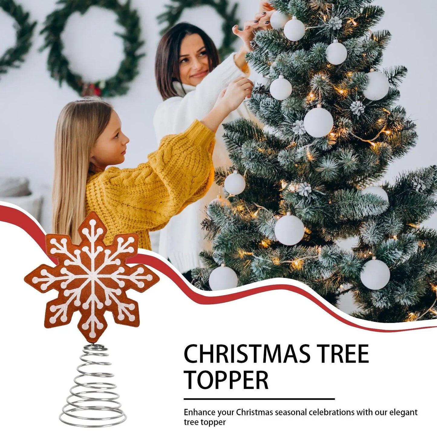 Felt Christmas Tree Topper Star & Snowflake Holiday Decor