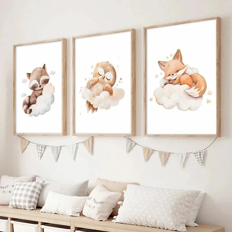Cute Animal Canvas Wall Art for Kids Bedroom & Nursery