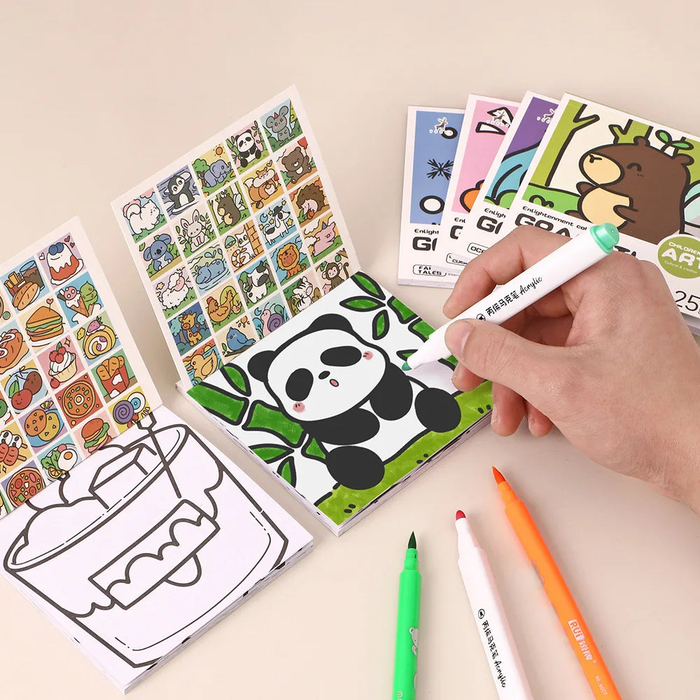 25 Sheets Cartoon Convenient Coloring Book Mini Watercolor Student