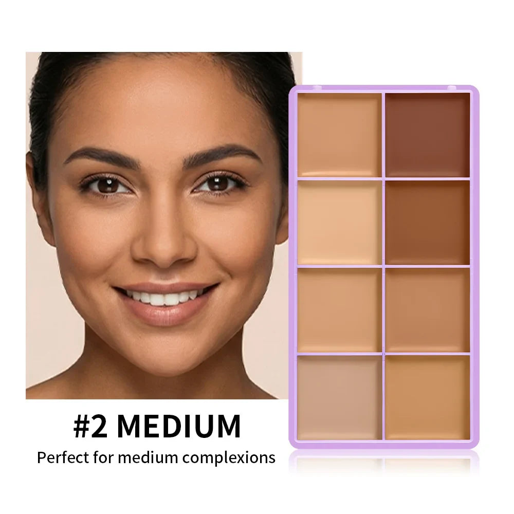 8-Shade Matte Cream Concealer Palette – Full Coverage, 12H Wear