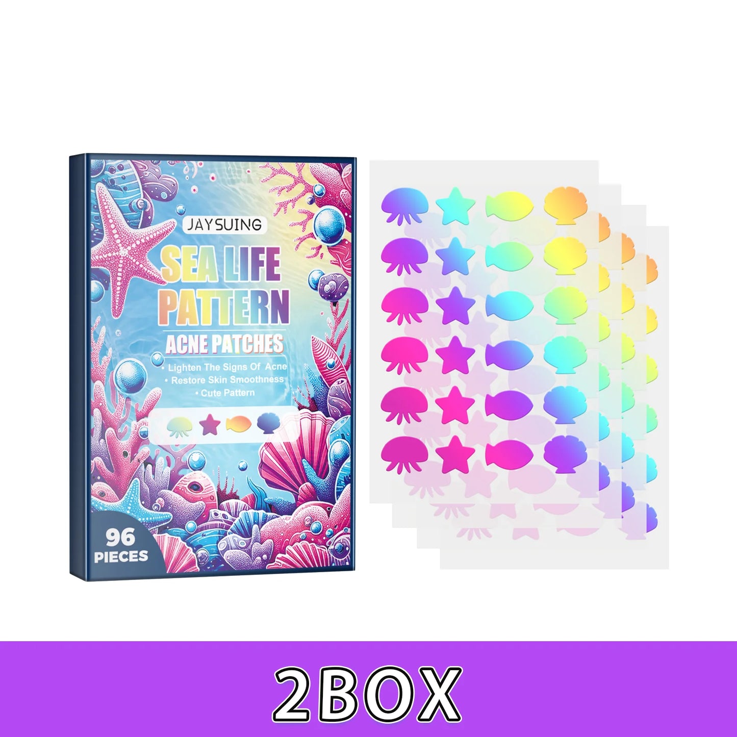 Colorful Hydrocolloid Pimple Patches – Fun Ocean Shapes, 96 ct