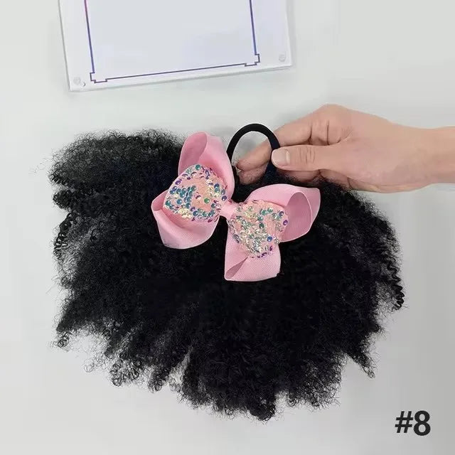 2pcs/pack Soft cute 4inch puff elastic band twist ponytail go afro kinky marley bouncy feel like natural human for baby girls Peaceful Pleasures Health and Wellness Large colors 8 CN
