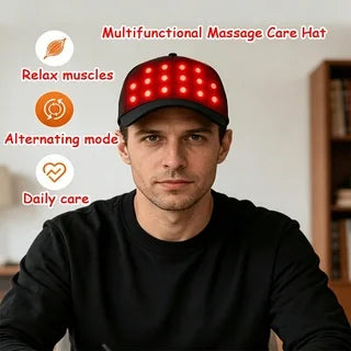 Head Massage Cap, Hair and Muscle Management Massage Cap. 4 Frequency Types, Long-Term Type. Red and Blue Alternating Color Types, Multiple High-Quality Red and Blue Beads. With Time Setting Function, Large-Capacity Battery, Peaceful Pleasures Health and Wellness black