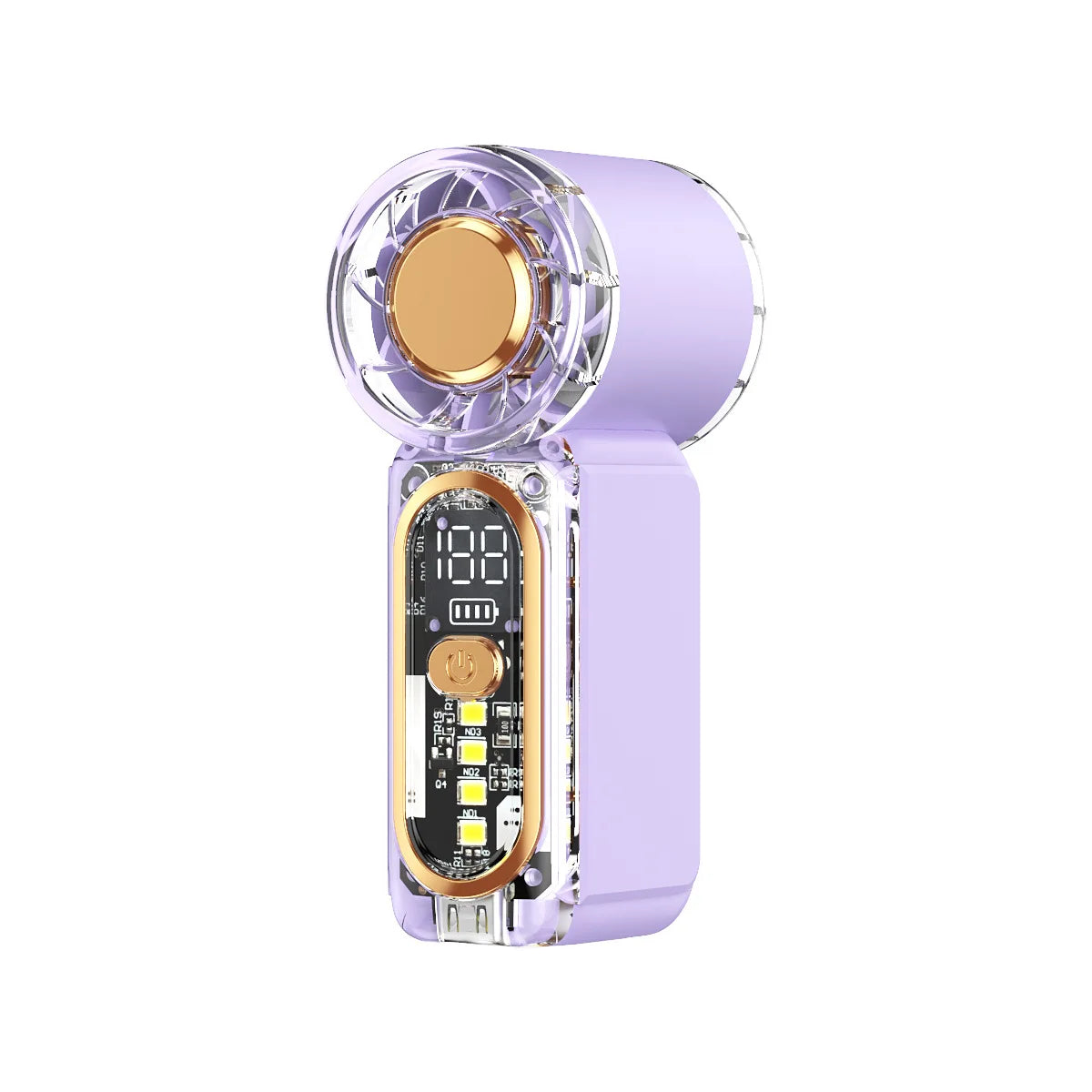 Mini Creative color Handheld Fan High-power Display Screen With Light USB Rechargeable pocket High-speed wind Turbo Fan Peaceful Pleasures Health and Wellness Purple - 1PC
