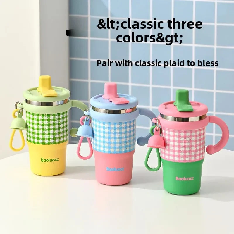 Insulated Cup Stainless Steel Insulated Ice Cream Cup Double Drinking Student Straw Water Cup Large Capacity High Beauty Cup New Peaceful Pleasures Health and Wellness