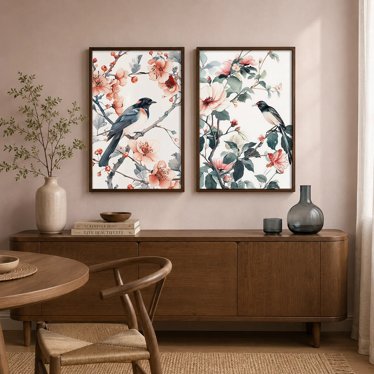 Nordic Bird & Flowers Canvas Wall Art | Chinese Style Print Canvas Wall Art Print Peaceful Pleasures Health and Wellness