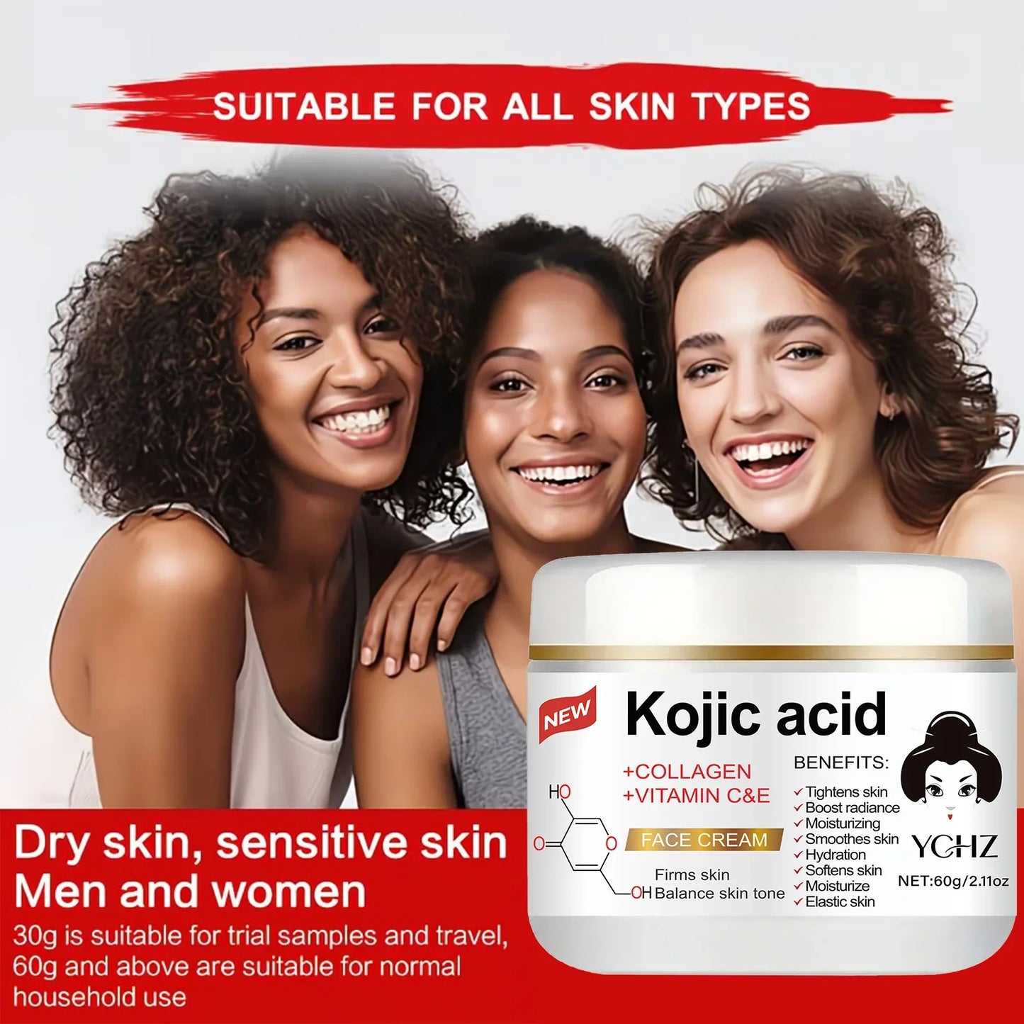 YCHZ Kojic Acid Brightening Cream 60g – Even Skin Tone & Glow