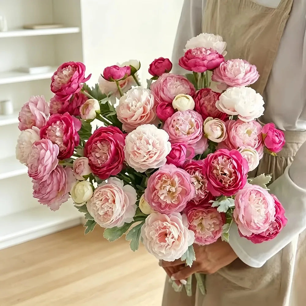3-Head Artificial Silk Peony Bouquet | Faux Wedding Flowers