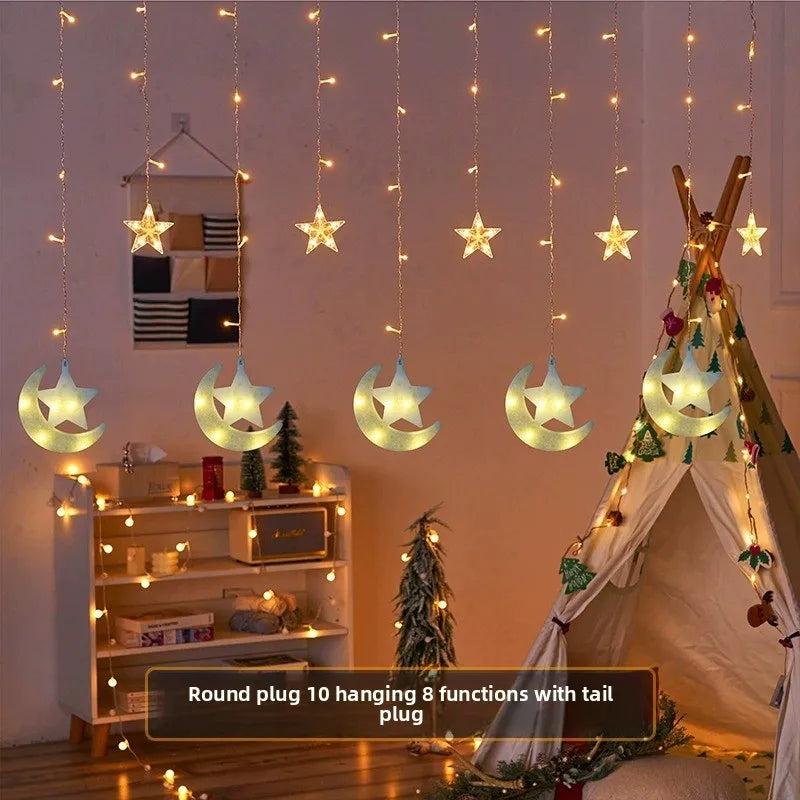 USB LED Moon & Star Curtain Lights | 8 Modes & Timer