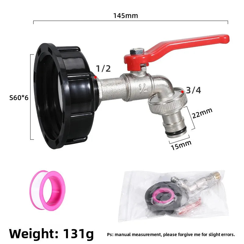 IBC Tank Tap Adapter S60x6 to 1/2" & 3/4" Thread Valve Fitting