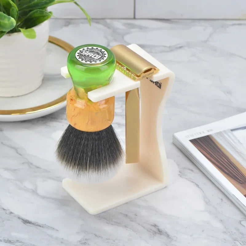 YAQI Minimalist Shaving Brush & Razor Holder Set – Creamy White
