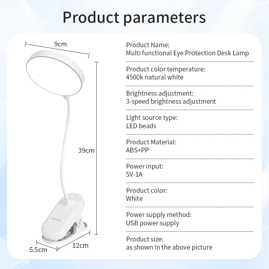 Rechargeable Mini LED Book Light with Clip Eye Protection Flexible Reading Lamp Desk Bedside Portable Table Lamp Study Light Peaceful Pleasures Health and Wellness