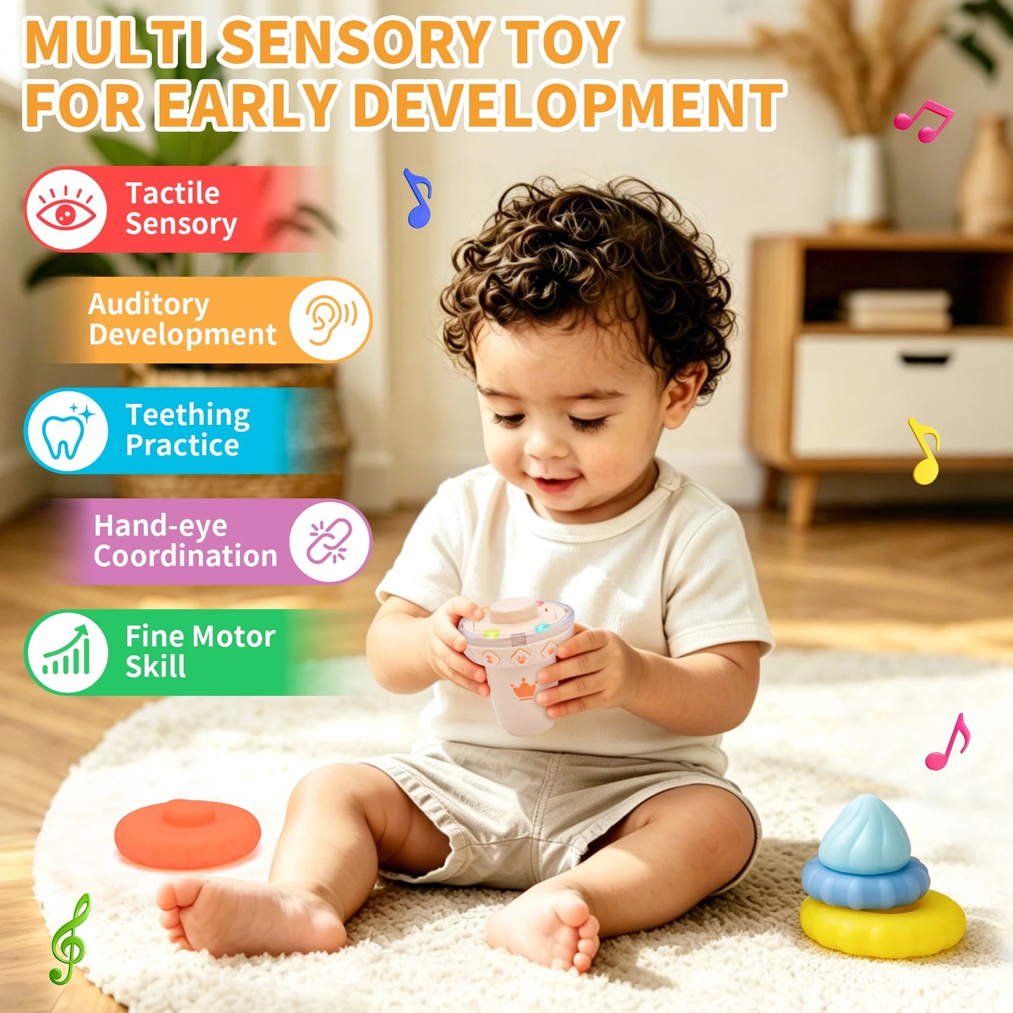 Ice Cream Shape Stacking Puzzle Toys Musical Stack Up Blocks Game