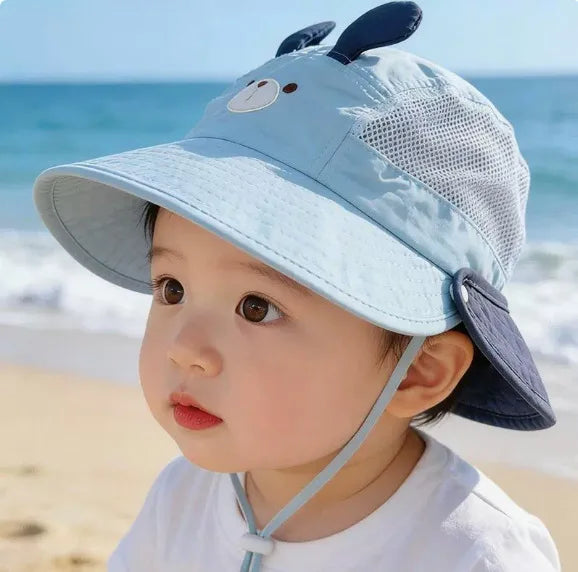 Cartoon Sunshade Baby Beach Hat Cute Bear Rabbit Ears Boys Girls Sun Visor Cap Summer Outdoor Breathable Mesh Panama Hats Peaceful Pleasures Health and Wellness blue 46-52CM