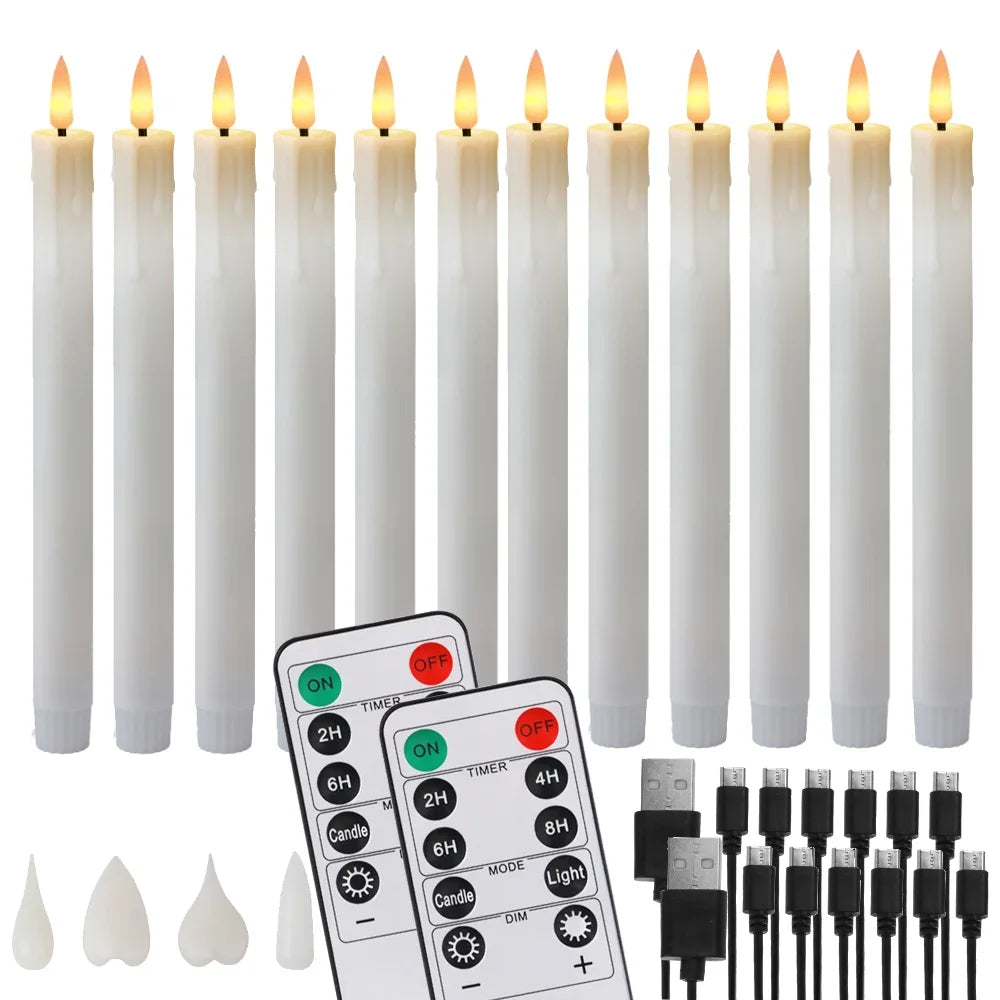 12/24pc Pack LED Rechargeable Flameless Taper Candle Battery Operated with Remote Electric Tea Light Christmas Window Home Decor Peaceful Pleasures Health and Wellness 12Pcs White