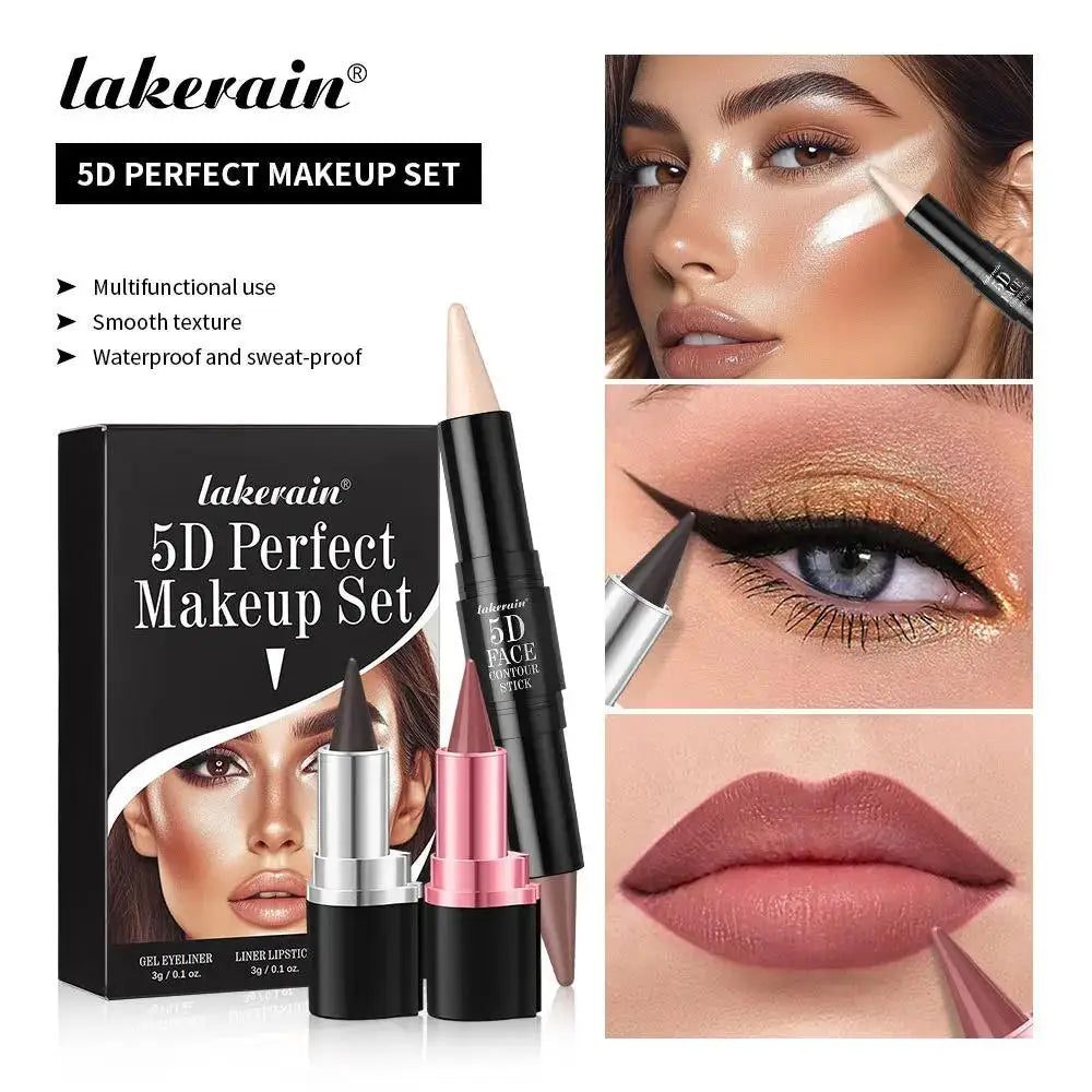 Lakerain 3-Piece Matte Lip, Eye & Contour Stick Makeup Set