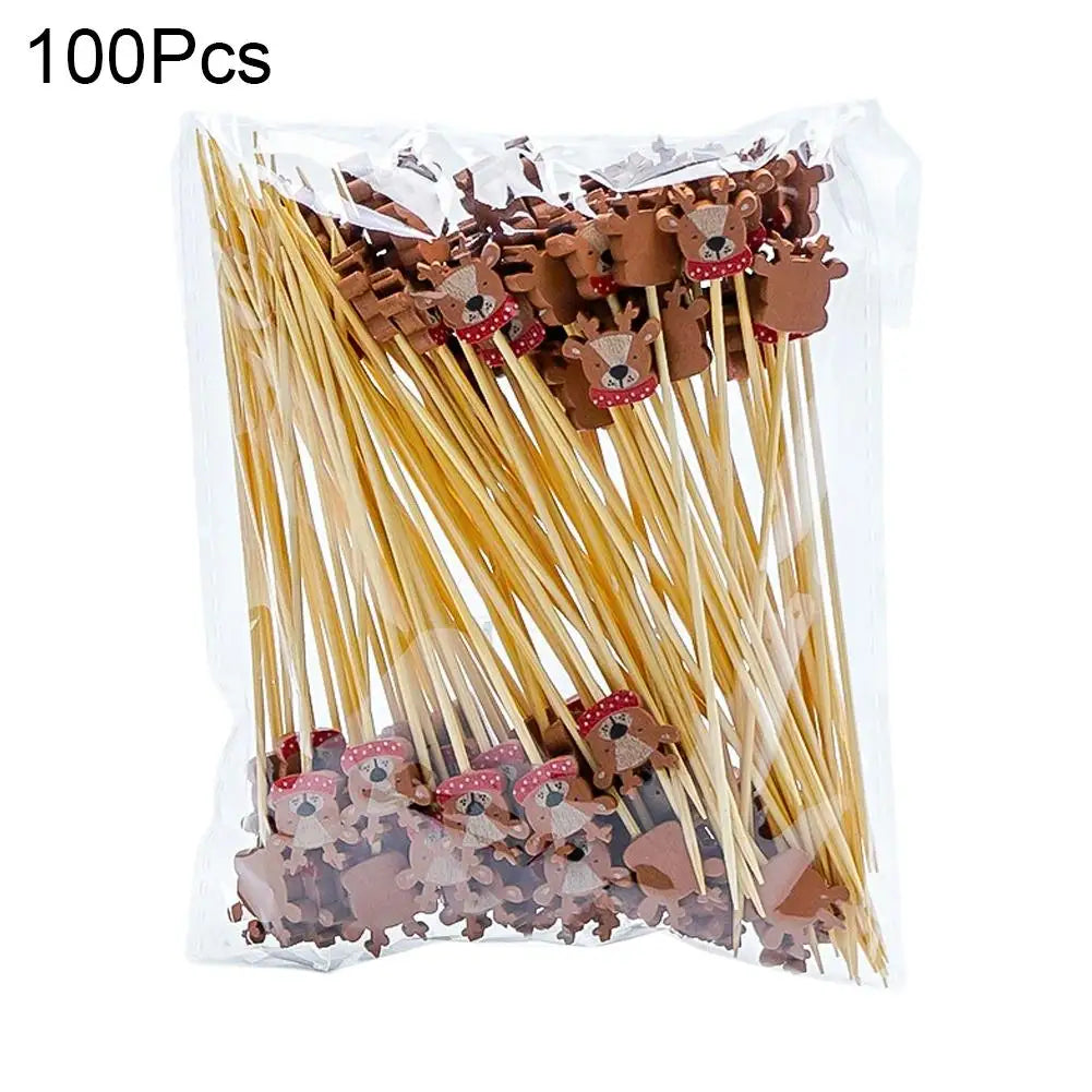 Christmas Bamboo Cocktail Picks 50/100pcs | Festive Food Sticks Holiday Food Picks Peaceful Pleasures Health and Wellness G 100pcs