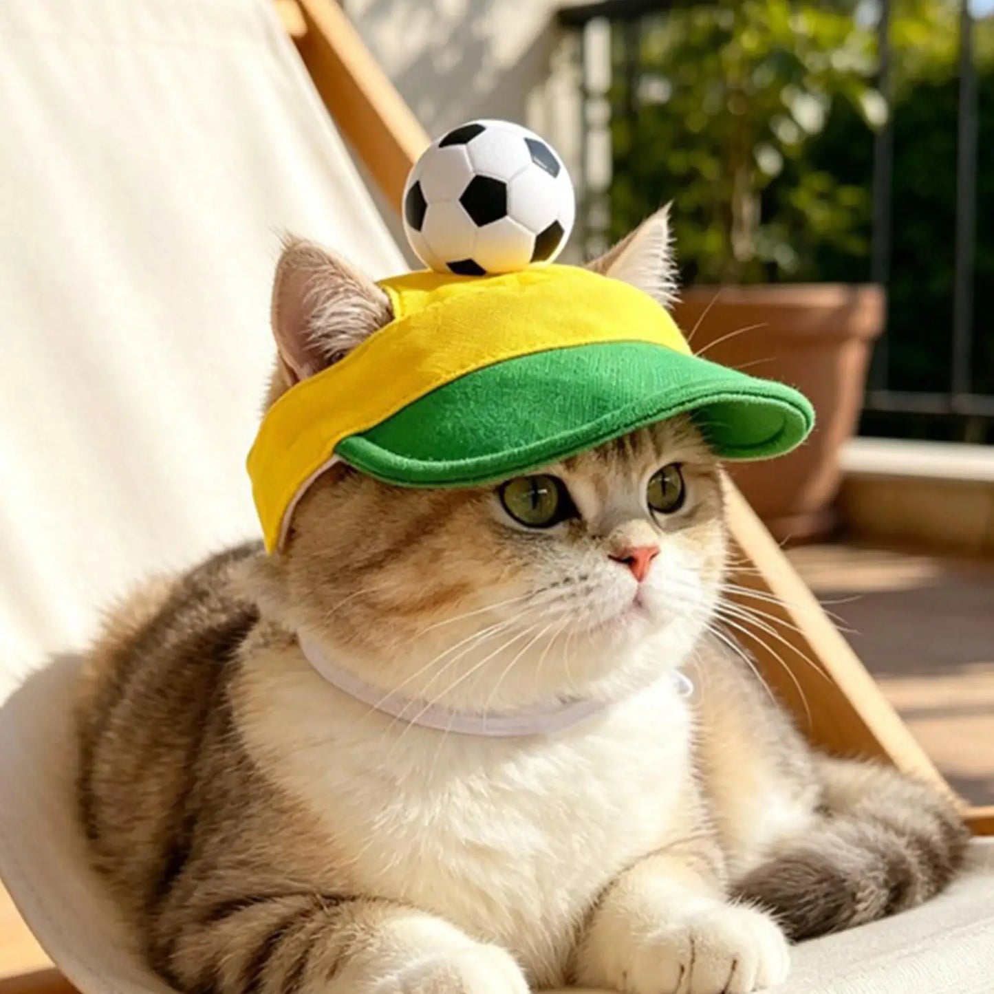 Soccer Design Cat & Small Dog Sun Visor Hat with Ear Holes