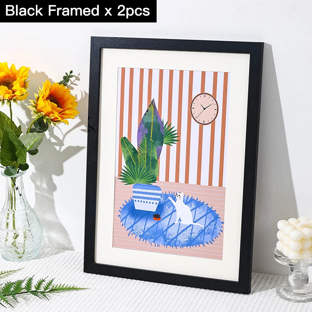 A4 30x40cm Modern Wooden / Black Photo Frames For Wall Print Canvas Painting Poster for Pictures Photo Decor Commemorative Gift Peaceful Pleasures Health and Wellness 2pcs Black Framed 21x30cm
