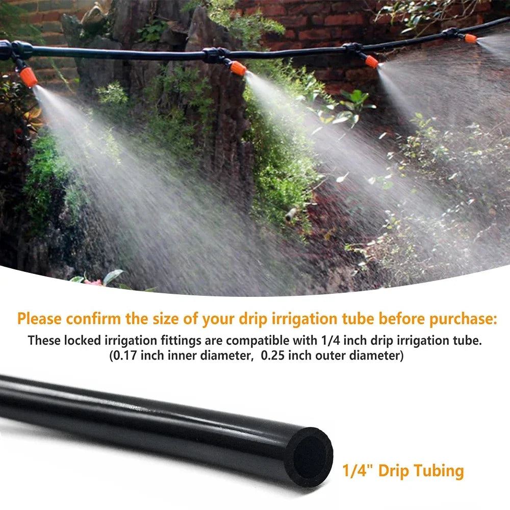 10M-30M Locking Misters,Greenhouse,Farm Mist Irrigation Kits Plant Watering System, 1/4" Drip Tubing Hose and Two-Ways Connector Peaceful Pleasures Health and Wellness