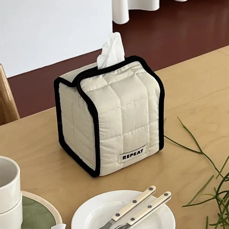 Korean Cream Cube Quilted Square Drawn Paper Roll Home Desktop Fabric Decoration Wet Wipe Tissue Cover Tissue Paper Storage Box Peaceful Pleasures Health and Wellness