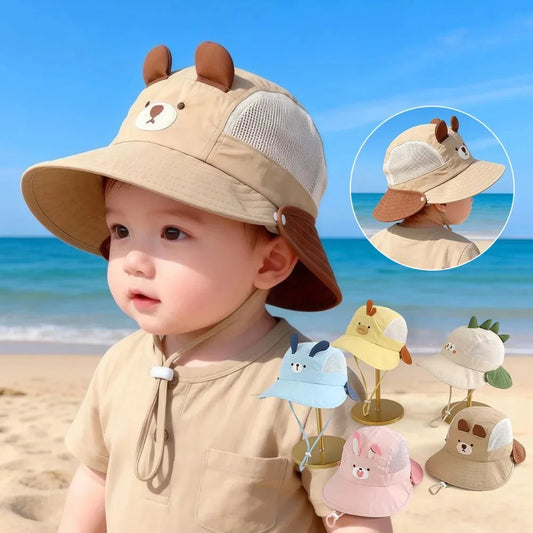 Cartoon Sunshade Baby Beach Hat Cute Bear Rabbit Ears Boys Girls Sun Visor Cap Summer Outdoor Breathable Mesh Panama Hats Peaceful Pleasures Health and Wellness