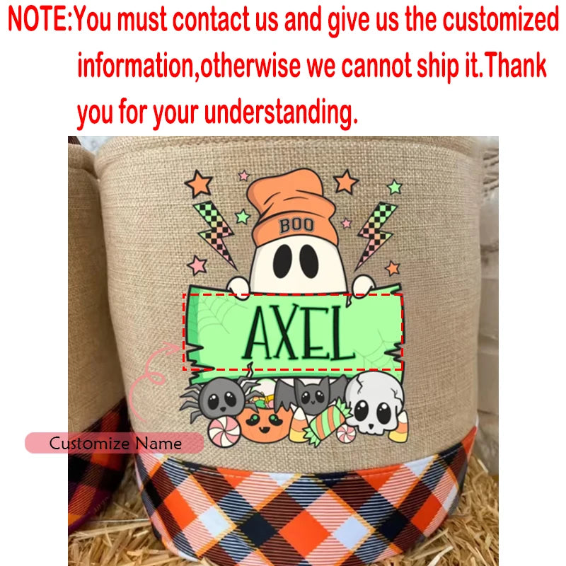 Personalized Halloween Ghost Trick-or-Treat Bucket for Kids Halloween Trick-or-Treat Bucket Peaceful Pleasures Health and Wellness custom boy