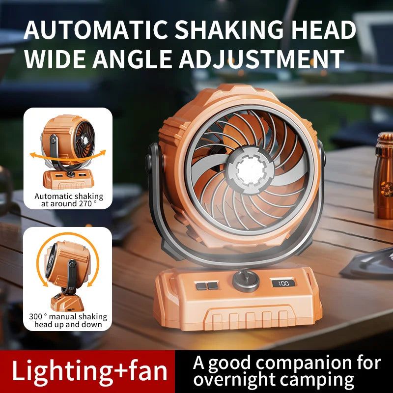 HOMEFISH 2026 6" Camping Fan 100-Speed Oscillating LED Light Digital Display Rechargeable Outdoor Fan Peaceful Pleasures Health and Wellness