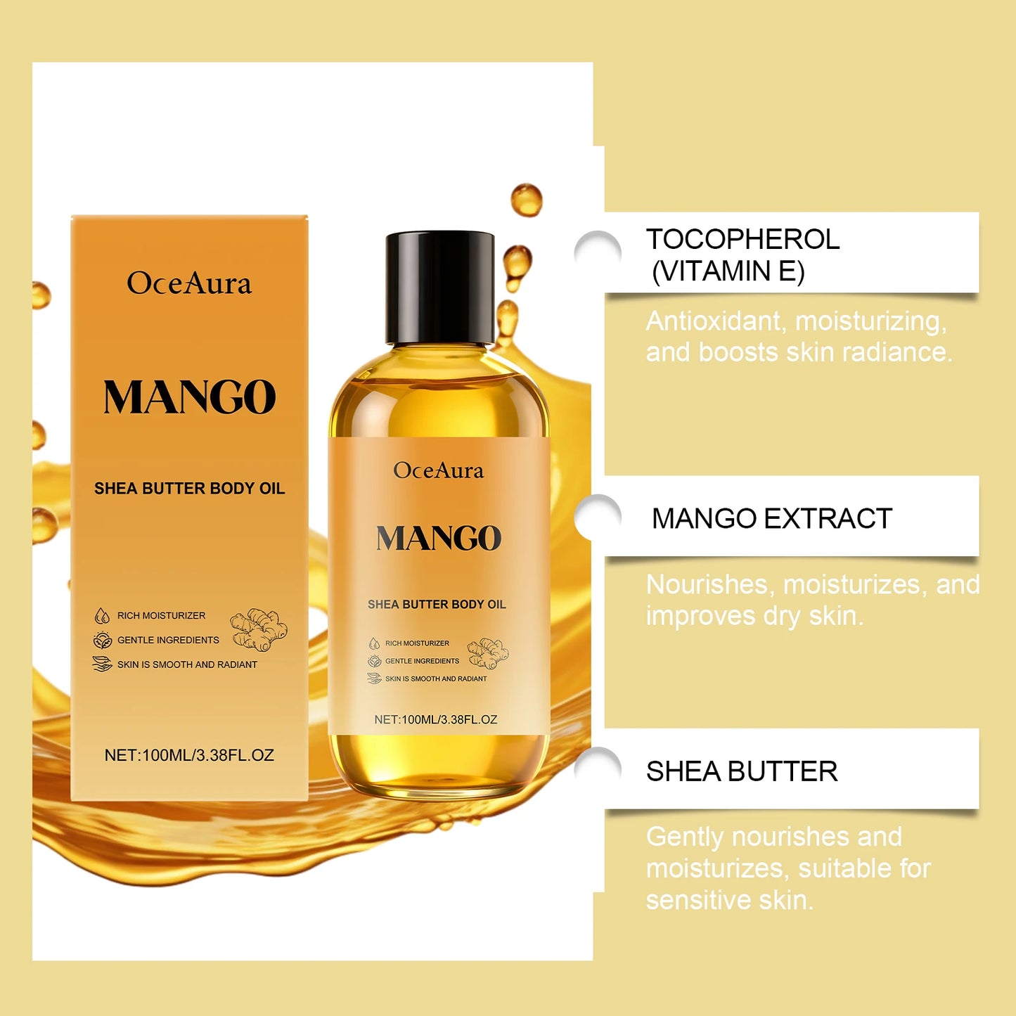 OceAura Mango & Shea Firming Body Oil – Anti-Aging Moisturizer