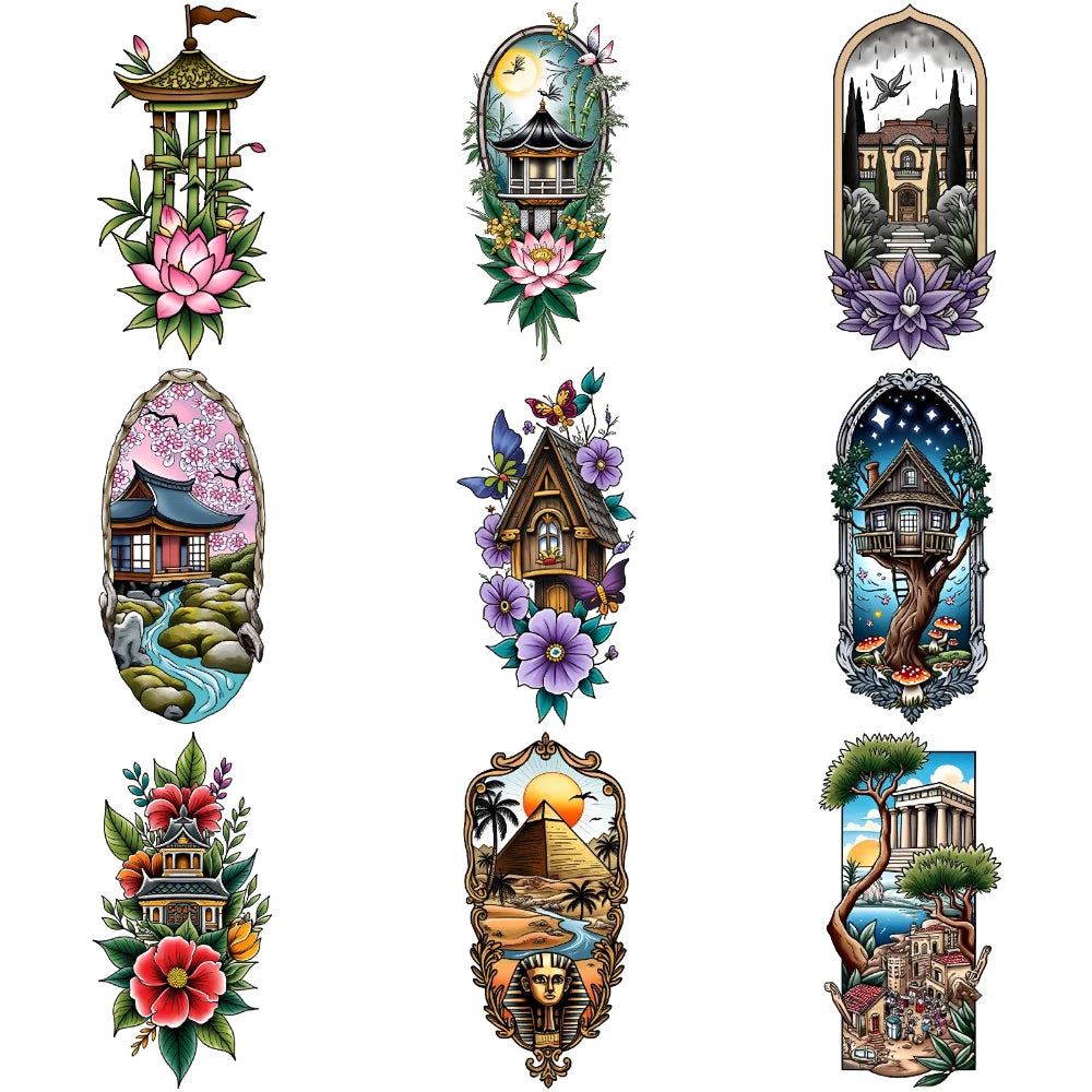 9-Pack Japanese Pagoda & Lighthouse Temporary Tattoos