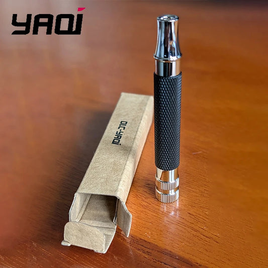 2026 Flash Sale！Yaqi Black and Chrome Color Brass Safety Razor Handle for Mens with A Length of 91mm Handle Peaceful Pleasures Health and Wellness