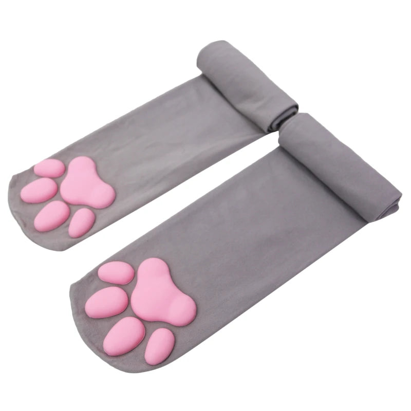 Women's Cute Cat Paw Stockings Girls Kawaii 3D Cat Claw Toe Beanies Gift Lolita PawPads Cosplay Cats Paw Pad Thigh High Socks Peaceful Pleasures Health and Wellness GRAY One Size