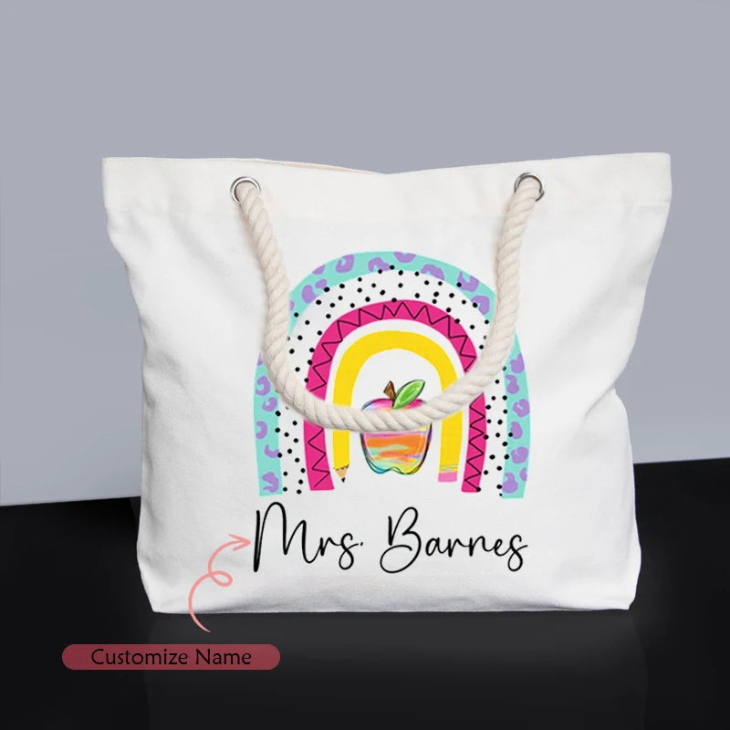 Personalized Rainbow Pencil Canvas Tote | Teacher Gift Bag