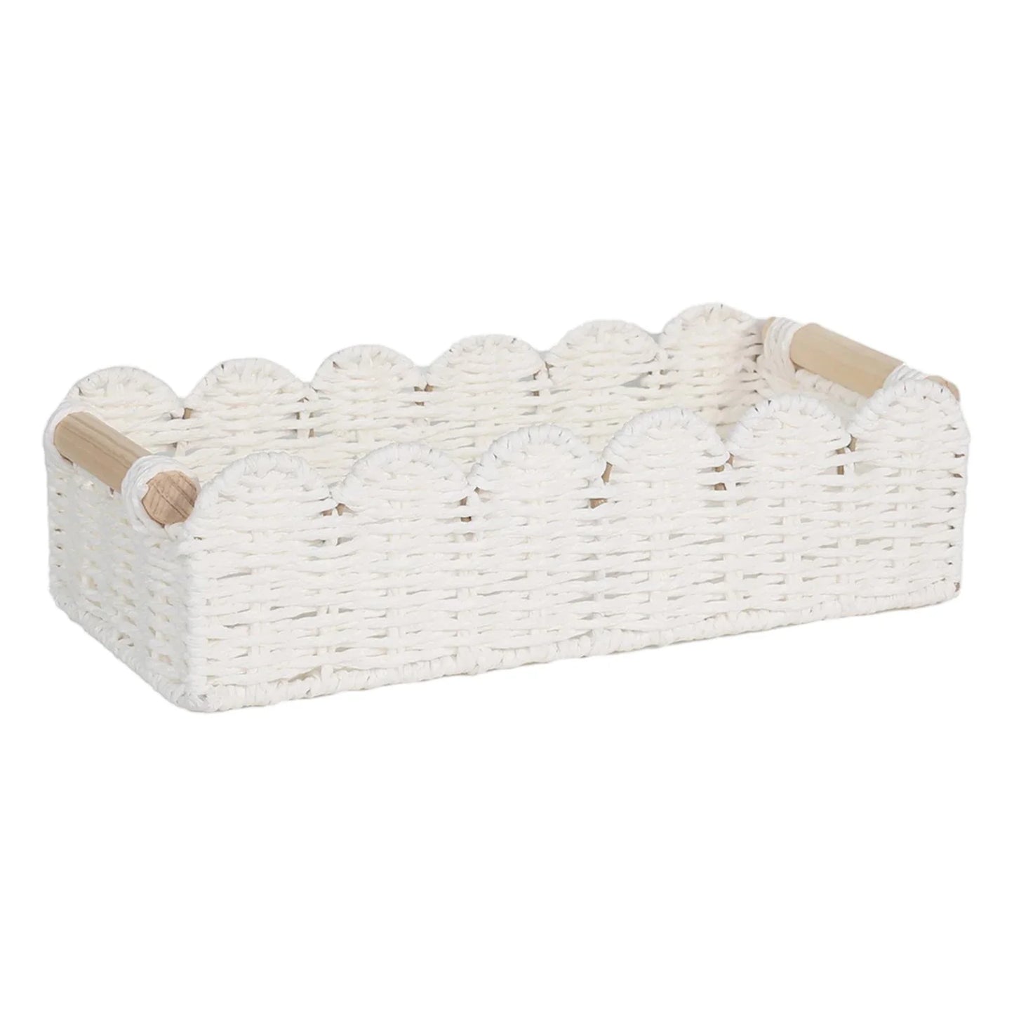 Scalloped Paper Rope Storage Basket with Wooden Handles