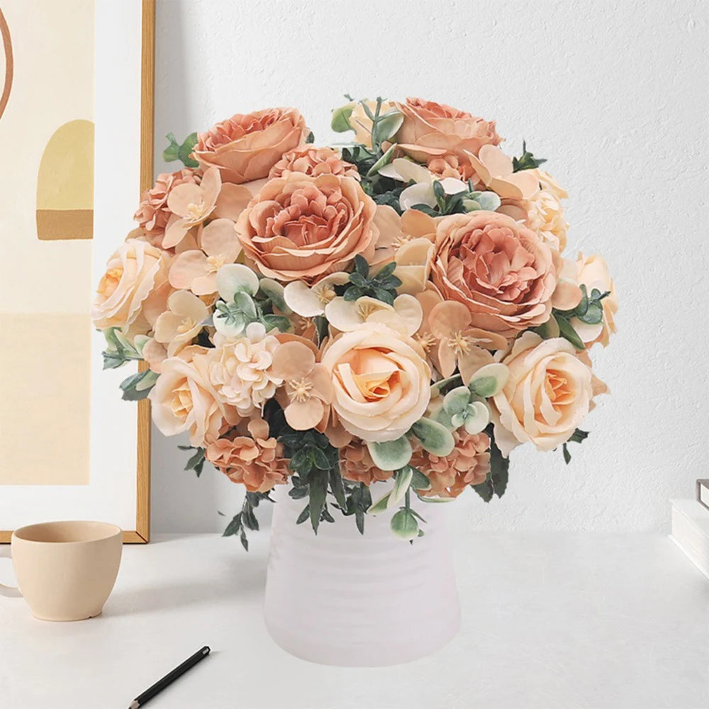Silk Peony Rose Hydrangea Artificial Flower Bouquet | Wedding Decor