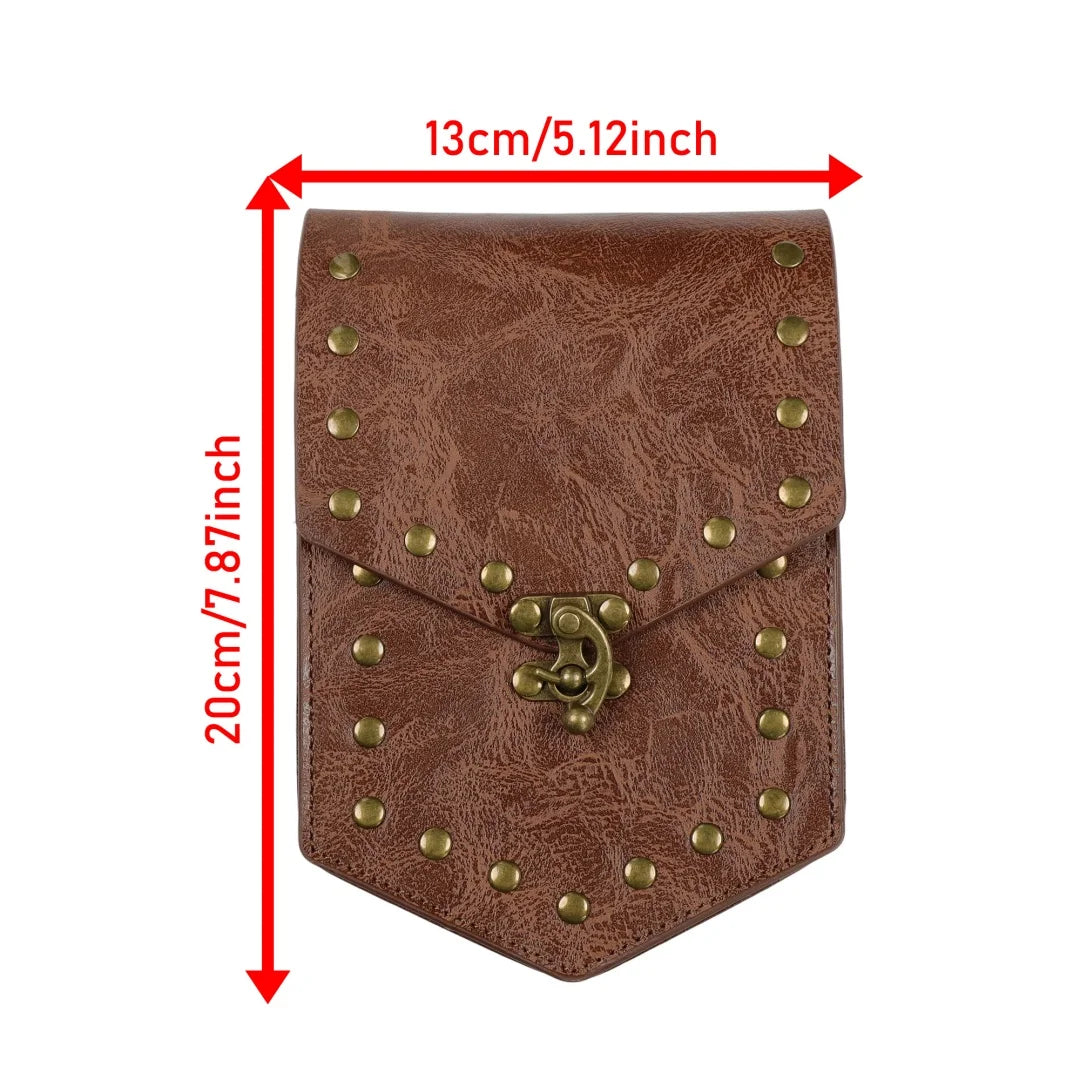 Viking Rivet Leather Waist Pouch Medieval Retro Belt Bag LARP