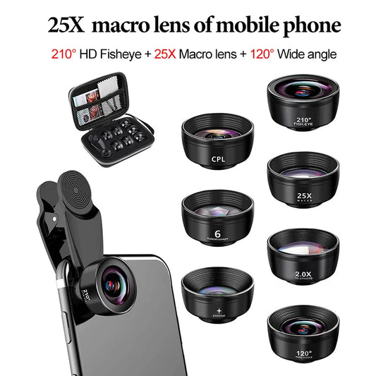210° HD Fish eye Lens Phone 120° Wide Angle 25X Macro Lens 2X Portrait Mirror CPL Filter Kaleidoscope Starlight Mirror Lens Peaceful Pleasures Health and Wellness