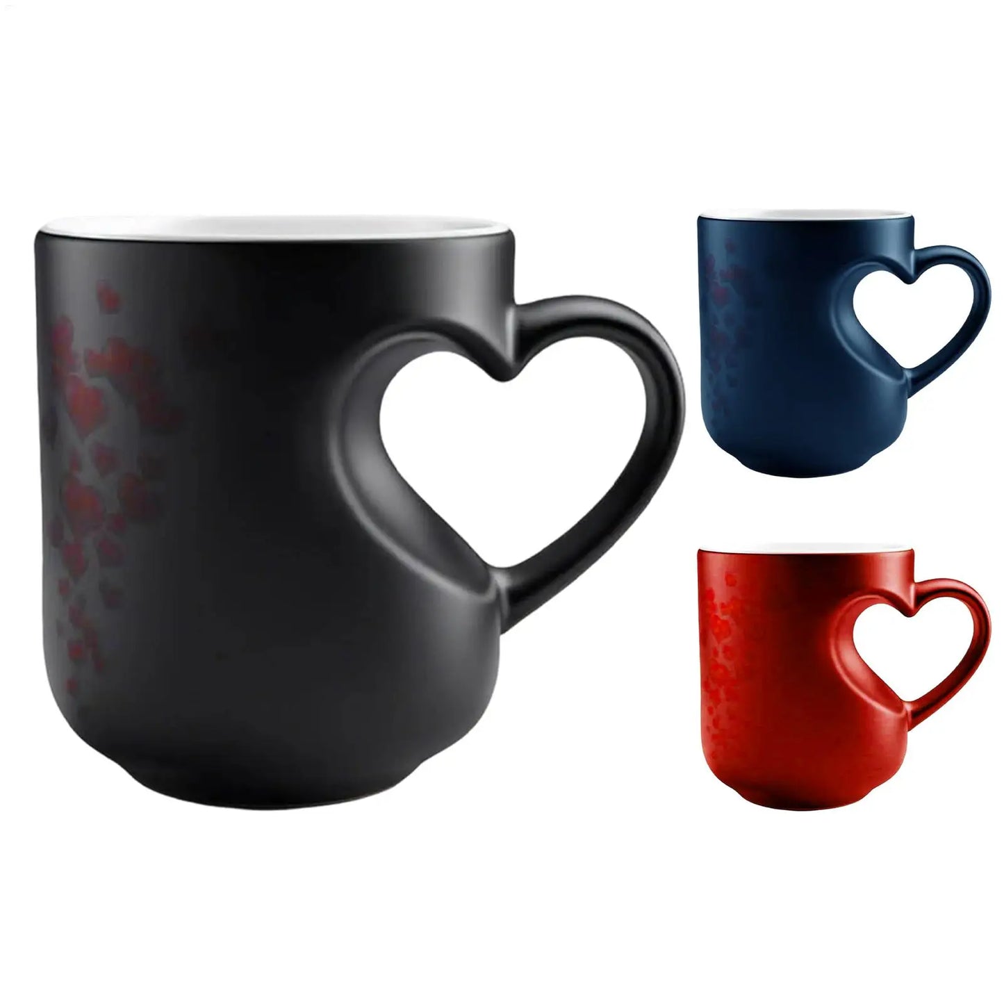 Heat Sensitive Color Changing Heart Handle Mug Strange Rare Mate Couple Valentine Day Wedding Coffee Mug Cup Festival Gifts Peaceful Pleasures Health and Wellness