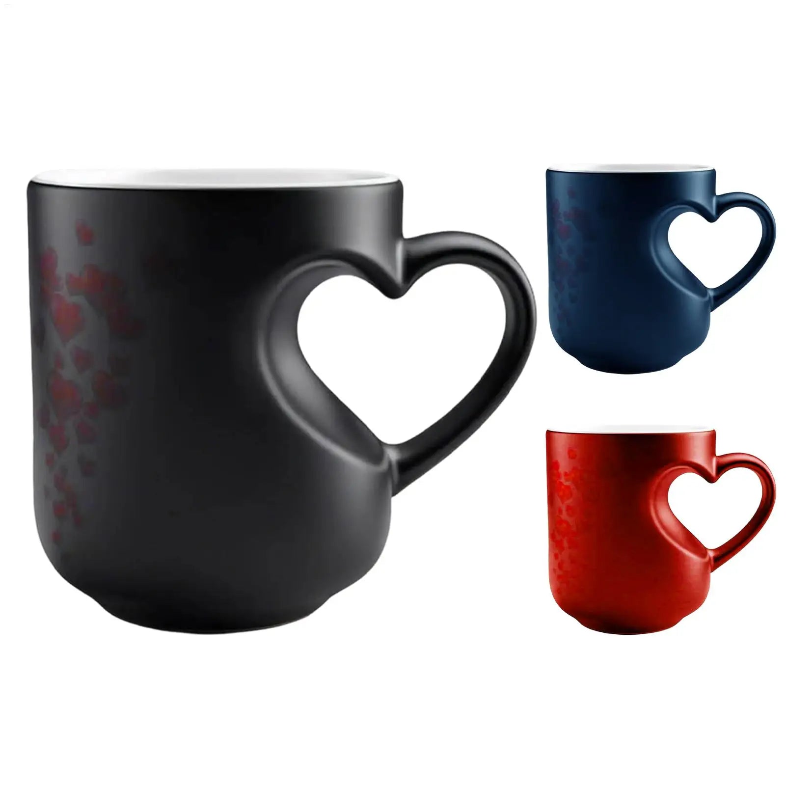 Heat Sensitive Color Changing Heart Handle Mug Strange Rare Mate Couple Valentine Day Wedding Coffee Mug Cup Festival Gifts Peaceful Pleasures Health and Wellness