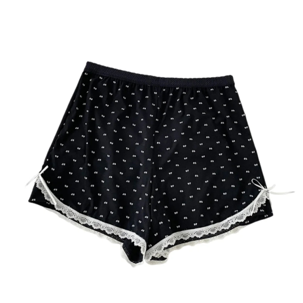 Women's Lace Safety Shorts | Soft Mid-Waist Polka Dot Underpants Women's Safety Shorts Peaceful Pleasures Health and Wellness Black One Size
