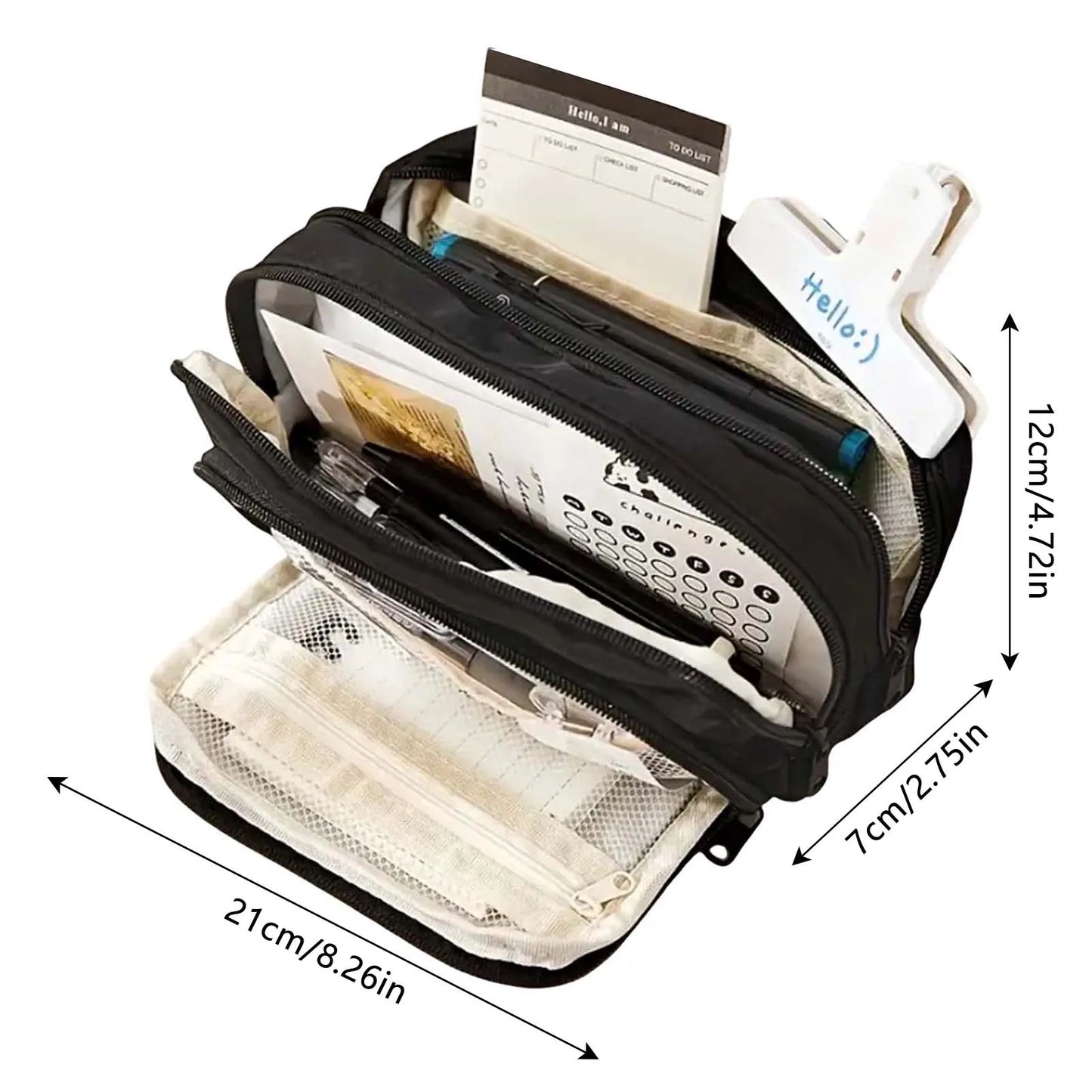 Portable Three-Layer Pencil Case Zipper Stationery Storage Bags with Zipper for School Student Teen Girl Boy Peaceful Pleasures Health and Wellness