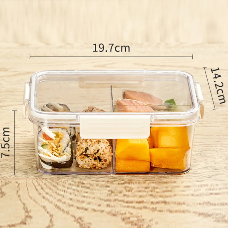 Portable Lunch Box for Kids School Microwave Transparent Bento Box with Compartments Salad Fruit Food Sealed Jar Container Box Peaceful Pleasures Health and Wellness L White T Divider