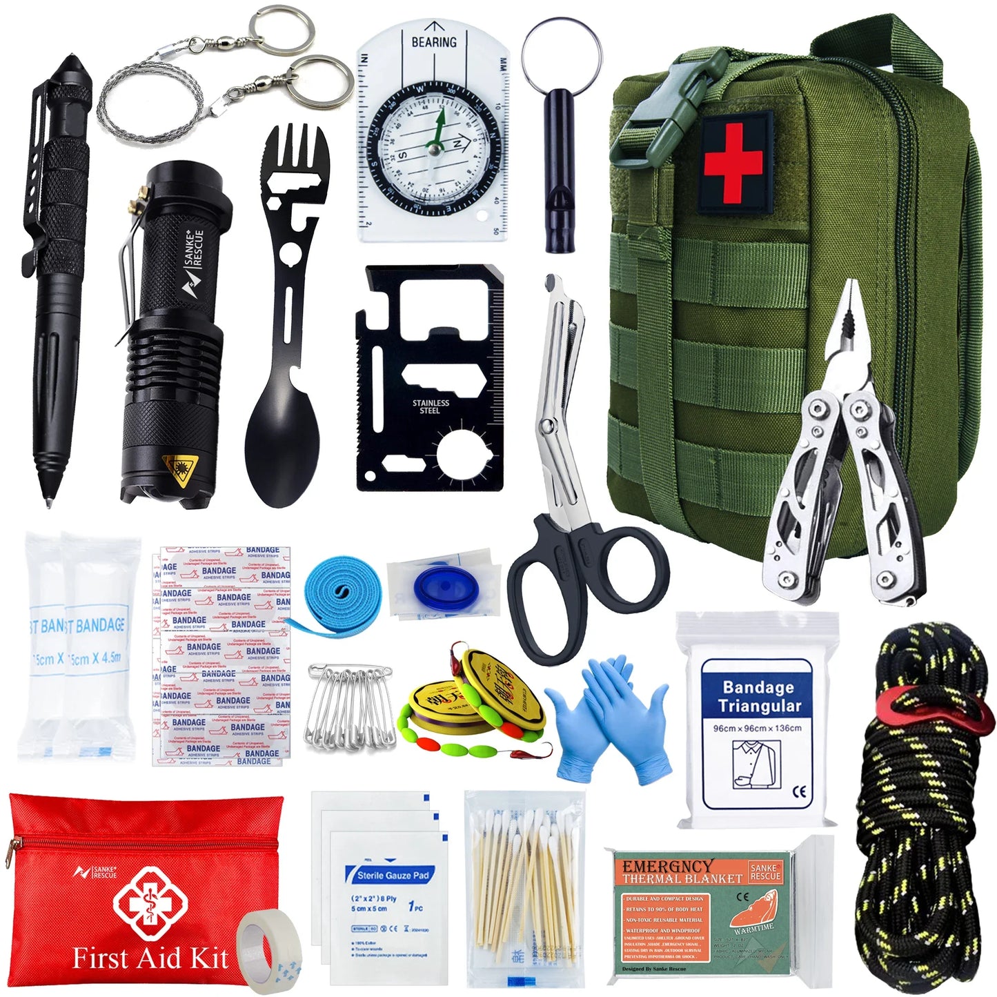 Tactical First Aid Kit In The Car Acessories Survival Kits Camping Equipments Survival Bag Self-defense EDC Pouch ifak Peaceful Pleasures Health and Wellness Green Set